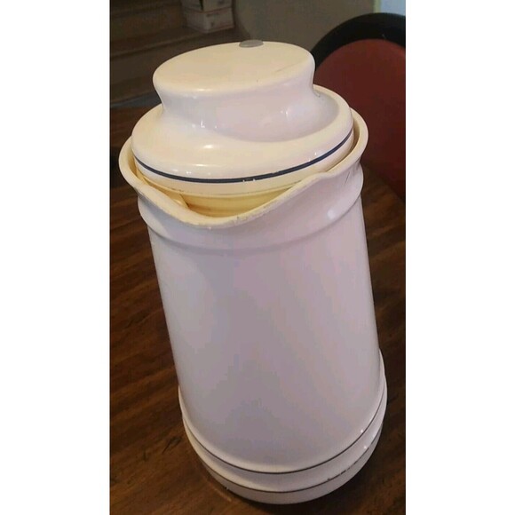 Vintage Thermos Sheree Carafe # 810 White Navy Blue Glass Lined West Germany - Picture 4 of 10